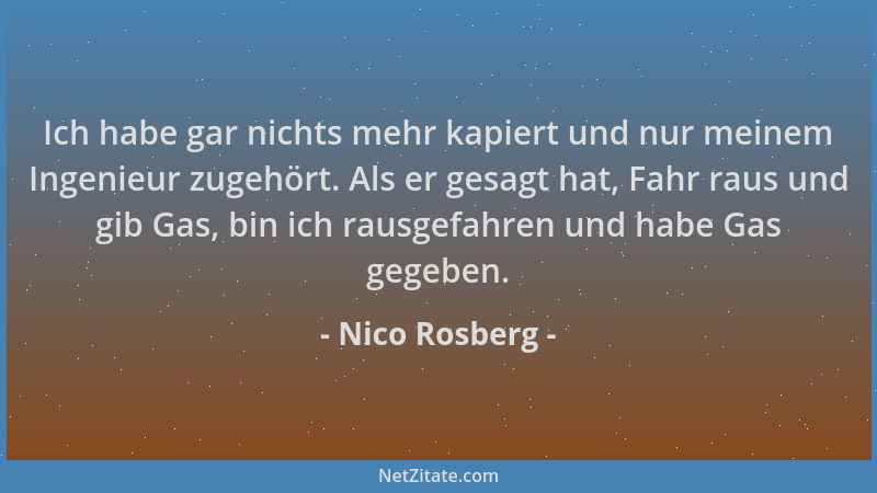 Nico Rosberg - Ich habe gar nichts mehr kapiert und nur meinem Ingenieur zugehört. Als er gesagt hat, Fahr raus und gib Gas...