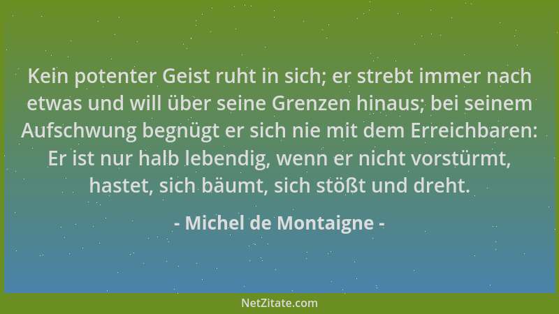 Michel de Montaigne - Kein potenter Geist ruht in sich; er strebt immer nach etwas und will über seine Grenzen hinaus; bei...