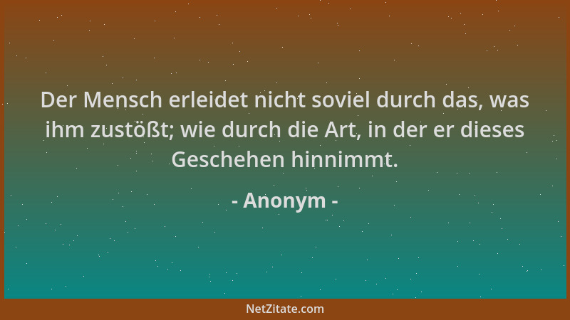 Anonym - Der Mensch erleidet nicht soviel durch das, was ihm zustößt; wie durch die Art, in der er dieses Geschehen hinnimm...