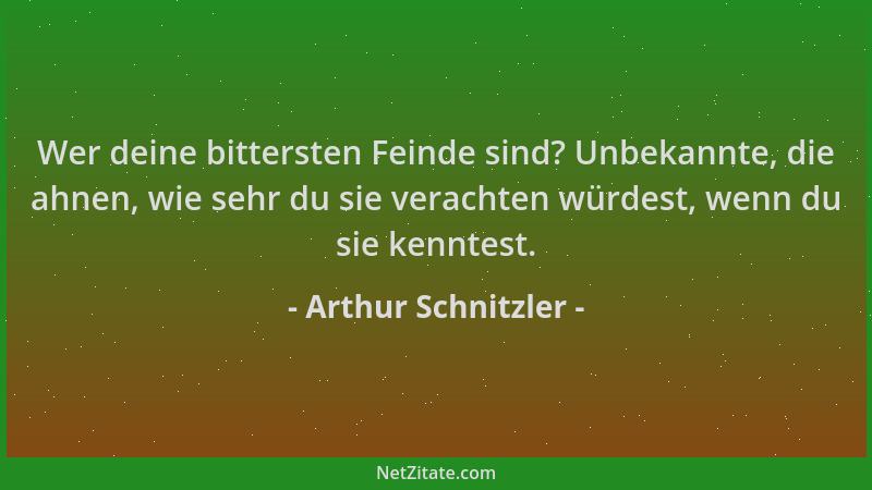 Arthur Schnitzler - Wer deine bittersten Feinde sind? Unbekannte, die ahnen, wie sehr du sie verachten würdest, wenn du sie...