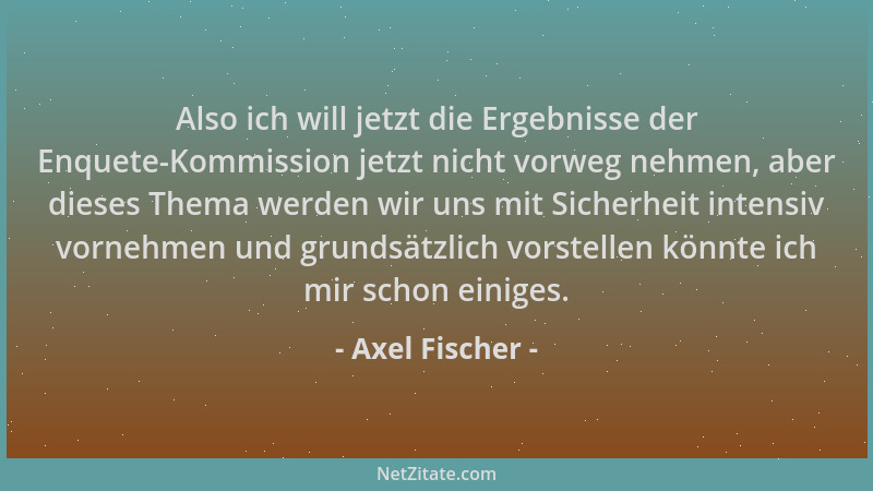 Axel Fischer - Also ich will jetzt die Ergebnisse der Enquete-Kommission jetzt nicht vorweg nehmen, aber dieses Thema werde...