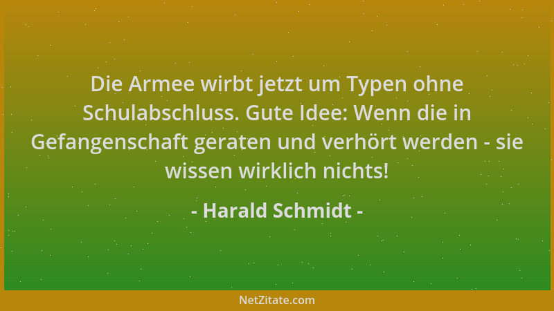 Harald Schmidt - Die Armee wirbt jetzt um Typen ohne Schulabschluss. Gute Idee: Wenn die in Gefangenschaft geraten und verh...
