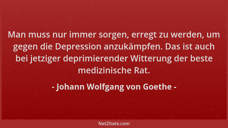 Johann Wolfgang von Goethe - Man muss nur immer sorgen, erregt zu werden, um gegen die Depression anzukämpfen. Das ist auch...