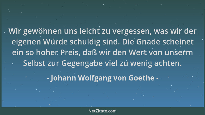 Johann Wolfgang von Goethe - Wir gewöhnen uns leicht zu vergessen, was wir der eigenen Würde schuldig sind. Die Gnade schei...