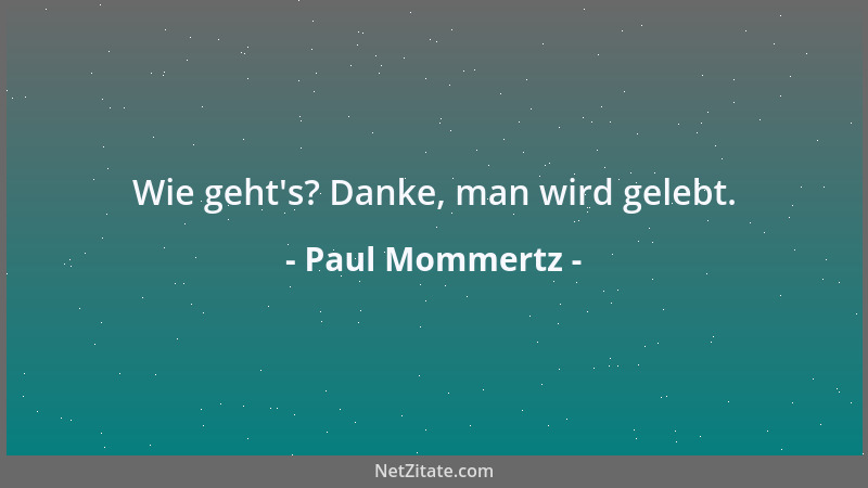Paul Mommertz - Wie geht 's? Danke, man wird gelebt....