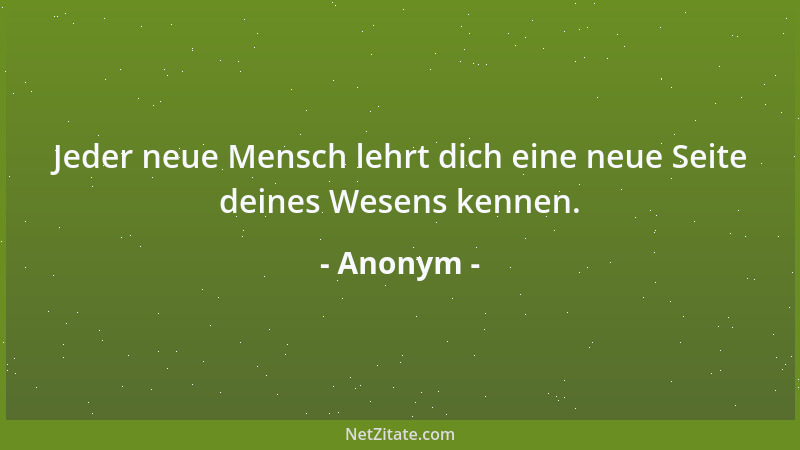 Anonym - Jeder neue Mensch lehrt dich eine neue Seite deines Wesens kennen....