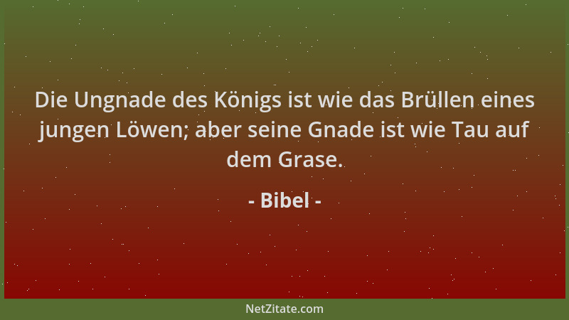 Bibel - Die Ungnade des Königs ist wie das Brüllen eines jungen Löwen; aber seine Gnade ist wie Tau auf dem Grase....
