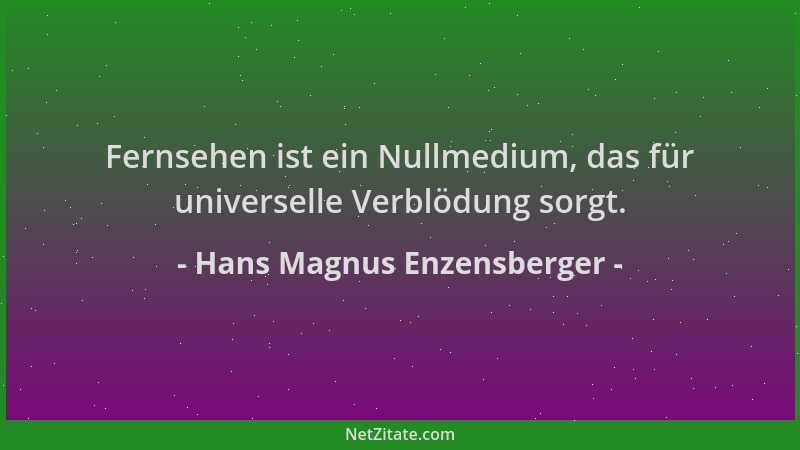 Hans Magnus Enzensberger - Fernsehen ist ein Nullmedium, das für universelle Verblödung sorgt....