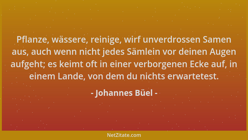 Johannes Büel - Pflanze, wässere, reinige, wirf unverdrossen Samen aus, auch wenn nicht jedes Sämlein vor deinen Augen aufg...