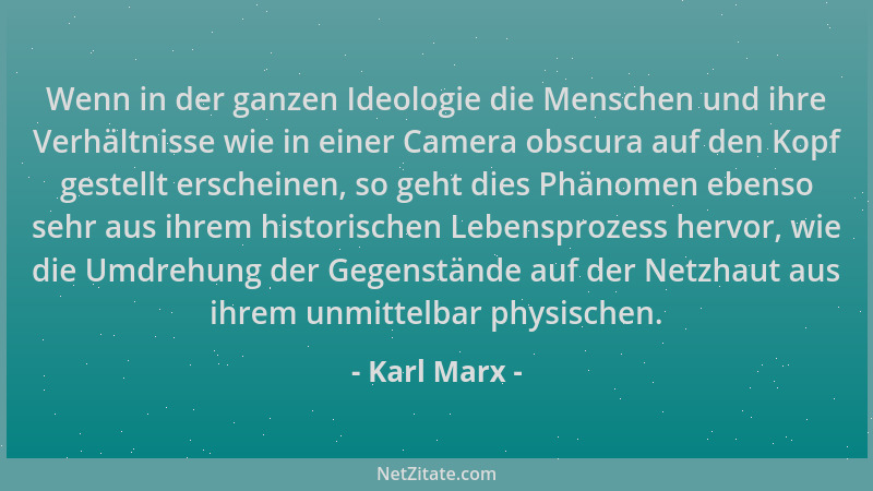 Karl Marx - Wenn in der ganzen Ideologie die Menschen und ihre Verhältnisse wie in einer Camera obscura auf den Kopf gestel...