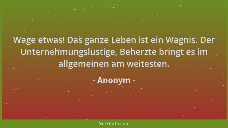 Anonym - Wage etwas! Das ganze Leben ist ein Wagnis. Der Unternehmungslustige, Beherzte bringt es im allgemeinen am weitest...