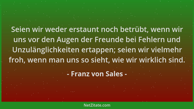 Franz von Sales - Seien wir weder erstaunt noch betrübt, wenn wir uns vor den Augen der Freunde bei Fehlern und Unzulänglic...
