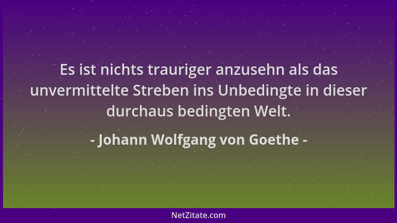 Johann Wolfgang von Goethe - Es ist nichts trauriger anzusehn als das unvermittelte Streben ins Unbedingte in dieser durcha...