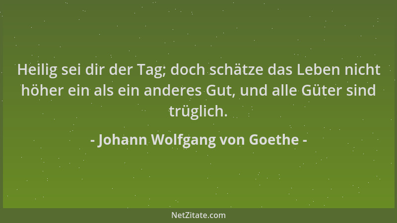 Johann Wolfgang von Goethe - Heilig sei dir der Tag; doch schätze das Leben nicht höher ein als ein anderes Gut, und alle G...