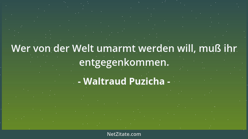 Waltraud Puzicha - Wer von der Welt umarmt werden will, muß ihr entgegenkommen....
