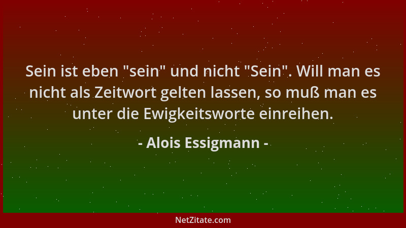 Alois Essigmann - Sein ist eben  "sein " und nicht  "Sein ". Will man es nicht als Zeitwort gelten lassen, so muß man es unter...