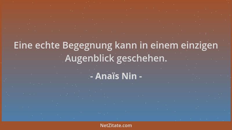 Anaïs Nin - Eine echte Begegnung kann in einem einzigen Augenblick geschehen....