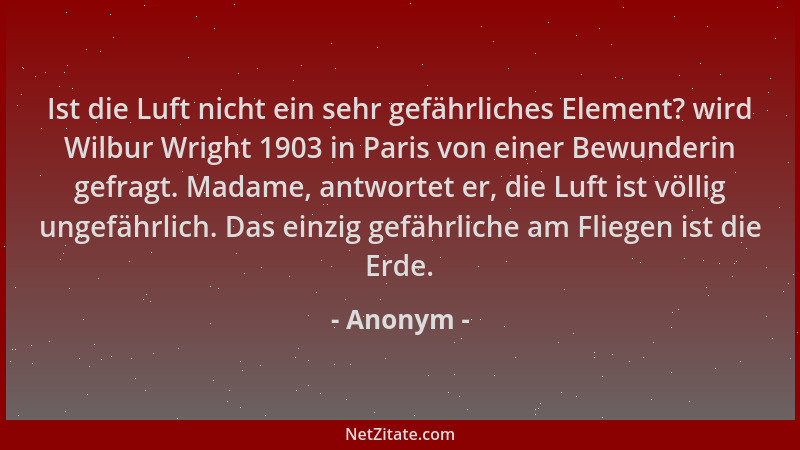 Anonym - Ist die Luft nicht ein sehr gefährliches Element? wird Wilbur Wright 1903 in Paris von einer Bewunderin gefragt. M...