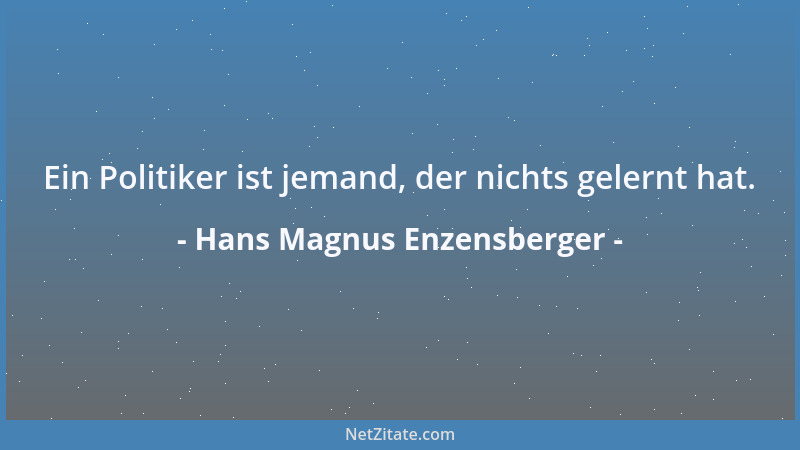 Hans Magnus Enzensberger - Ein Politiker ist jemand, der nichts gelernt hat....