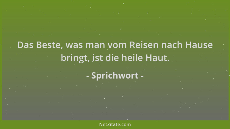 Sprichwort - Das Beste, was man vom Reisen nach Hause bringt, ist die heile Haut....