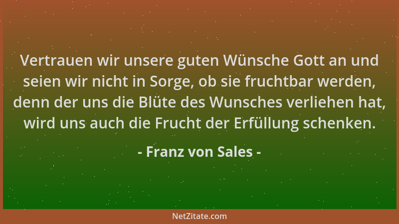 Franz von Sales - Vertrauen wir unsere guten Wünsche Gott an und seien wir nicht in Sorge, ob sie fruchtbar werden, denn de...