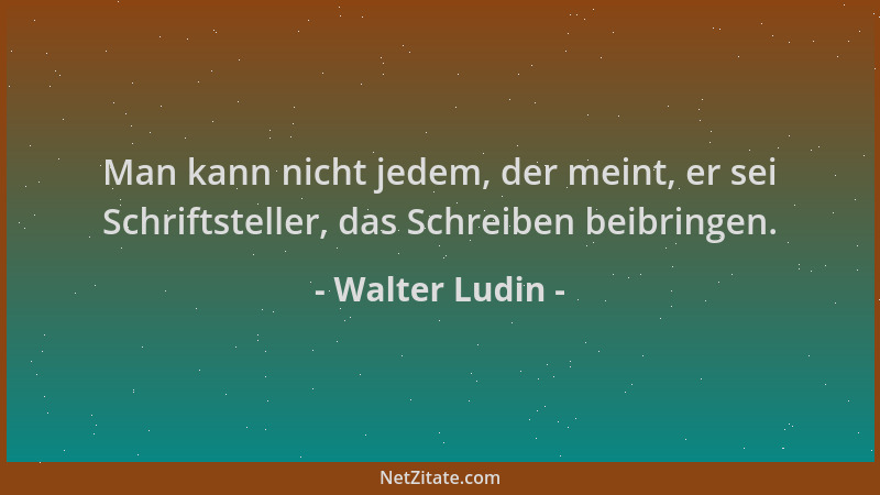 Walter Ludin - Man kann nicht jedem, der meint, er sei Schriftsteller, das Schreiben beibringen....