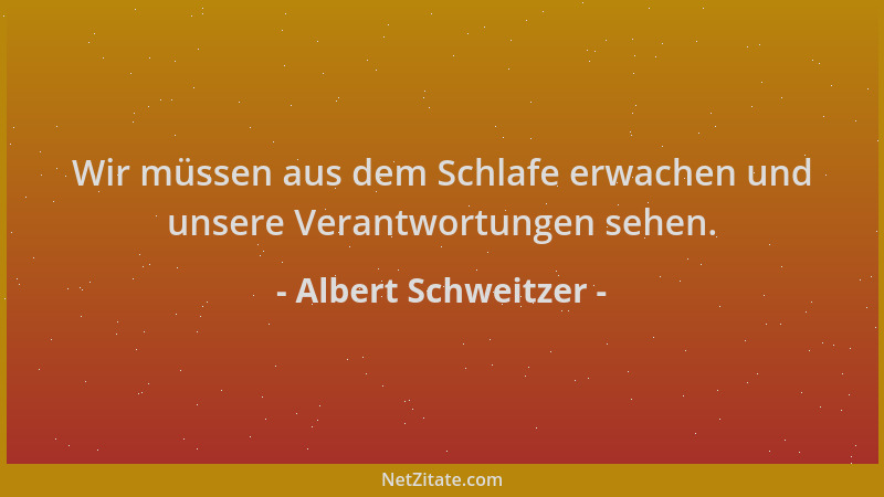 Albert Schweitzer - Wir müssen aus dem Schlafe erwachen und unsere Verantwortungen sehen....