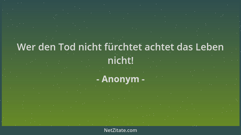 Anonym - Wer den Tod nicht fürchtet achtet das Leben nicht!...