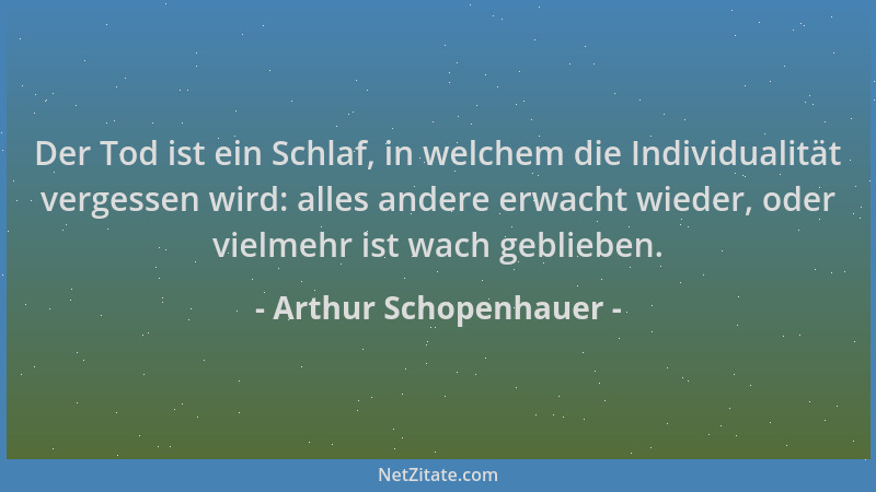 Arthur Schopenhauer - Der Tod ist ein Schlaf, in welchem die Individualität vergessen wird: alles andere erwacht wieder, od...