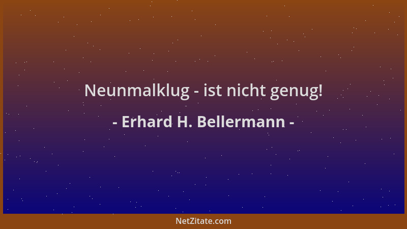 Erhard H. Bellermann - Neunmalklug - ist nicht genug!...