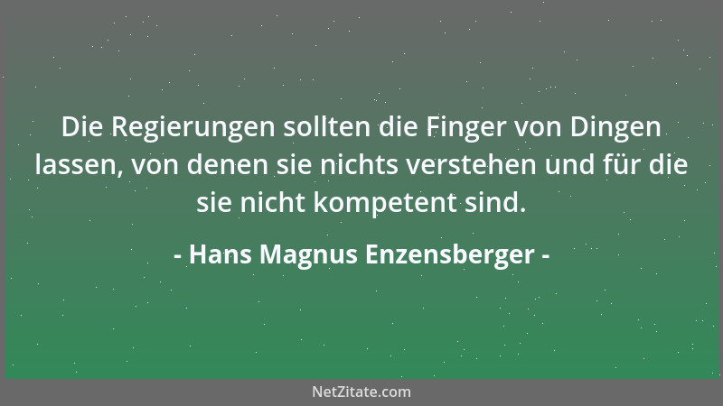 Hans Magnus Enzensberger - Die Regierungen sollten die Finger von Dingen lassen, von denen sie nichts verstehen und für die...