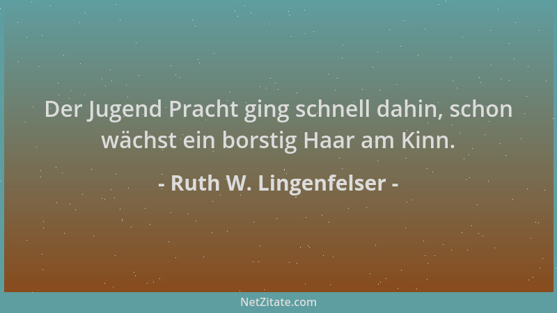 Ruth W. Lingenfelser - Der Jugend Pracht ging schnell dahin, schon wächst ein borstig Haar am Kinn....