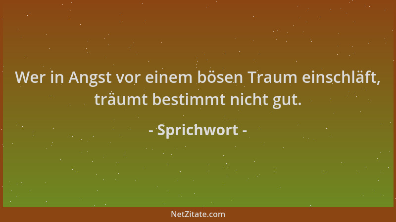 Sprichwort - Wer in Angst vor einem bösen Traum einschläft, träumt bestimmt nicht gut....