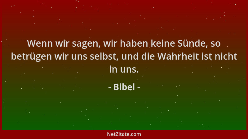 Bibel - Wenn wir sagen, wir haben keine Sünde, so betrügen wir uns selbst, und die Wahrheit ist nicht in uns....