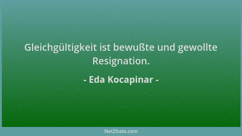Eda Kocapinar - Gleichgültigkeit ist bewußte und gewollte Resignation....