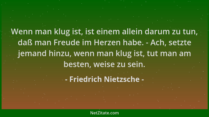 Friedrich Nietzsche - Wenn man klug ist, ist einem allein darum zu tun, daß man Freude im Herzen habe. - Ach, setzte jemand...