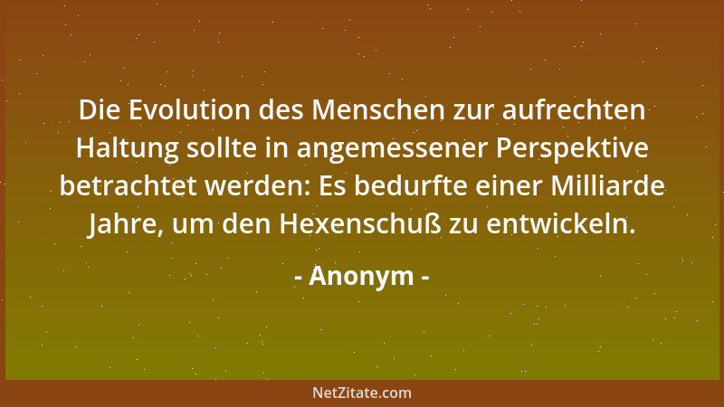 Anonym - Die Evolution des Menschen zur aufrechten Haltung sollte in angemessener Perspektive betrachtet werden: Es bedurft...