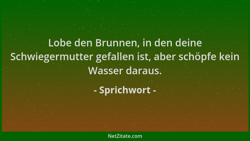 Sprichwort - Lobe den Brunnen, in den deine Schwiegermutter gefallen ist, aber schöpfe kein Wasser daraus....