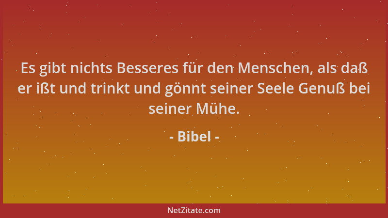Bibel - Es gibt nichts Besseres für den Menschen, als daß er ißt und trinkt und gönnt seiner Seele Genuß bei seiner Mühe....