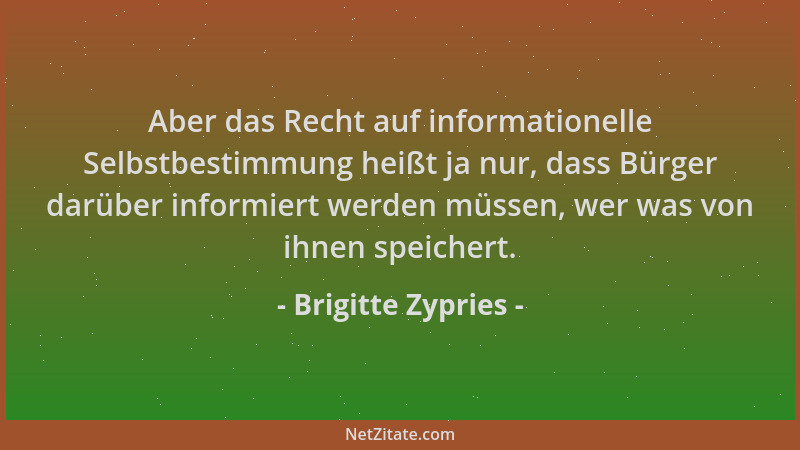 Brigitte Zypries - Aber das Recht auf informationelle Selbstbestimmung heißt ja nur, dass Bürger darüber informiert werden...