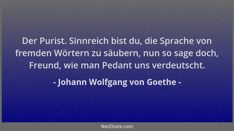 Johann Wolfgang von Goethe - Der Purist. Sinnreich bist du, die Sprache von fremden Wörtern zu säubern, nun so sage doch, F...