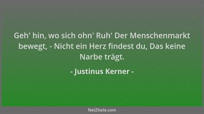 Justinus Kerner - Geh ' hin, wo sich ohn ' Ruh ' Der Menschenmarkt bewegt, - Nicht ein Herz findest du, Das keine Narbe trägt....