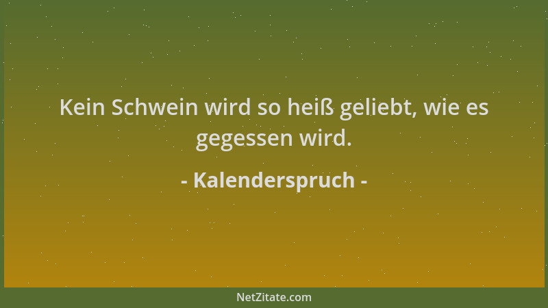 Kalenderspruch - Kein Schwein wird so heiß geliebt, wie es gegessen wird....