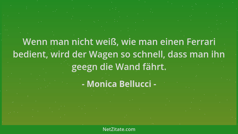 Monica Bellucci - Wenn man nicht weiß, wie man einen Ferrari bedient, wird der Wagen so schnell, dass man ihn geegn die Wan...