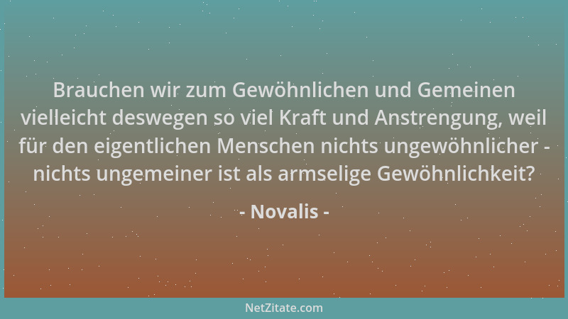 Novalis - Brauchen wir zum Gewöhnlichen und Gemeinen vielleicht deswegen so viel Kraft und Anstrengung, weil für den eigent...