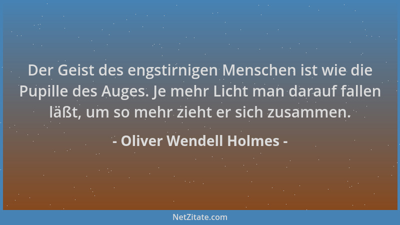 Oliver Wendell Holmes - Der Geist des engstirnigen Menschen ist wie die Pupille des Auges. Je mehr Licht man darauf fallen...