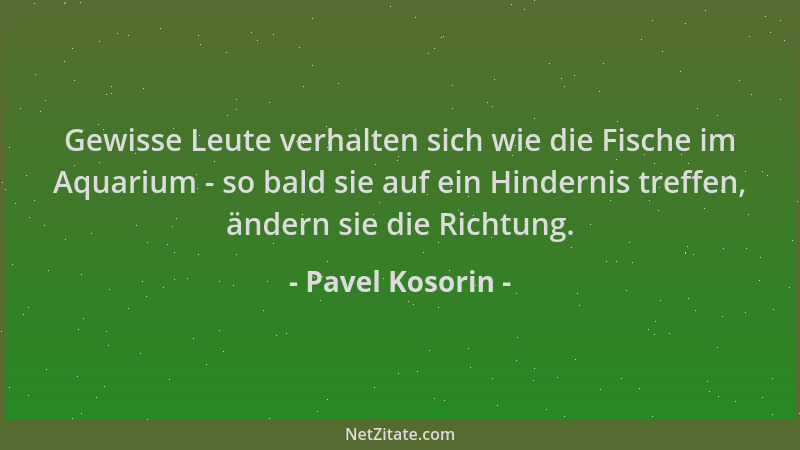 Pavel Kosorin - Gewisse Leute verhalten sich wie die Fische im Aquarium - so bald sie auf ein Hindernis treffen, ändern sie...