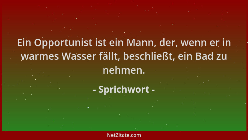Sprichwort - Ein Opportunist ist ein Mann, der, wenn er in warmes Wasser fällt, beschließt, ein Bad zu nehmen....