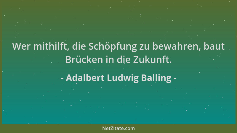 Adalbert Ludwig Balling - Wer mithilft, die Schöpfung zu bewahren, baut Brücken in die Zukunft....