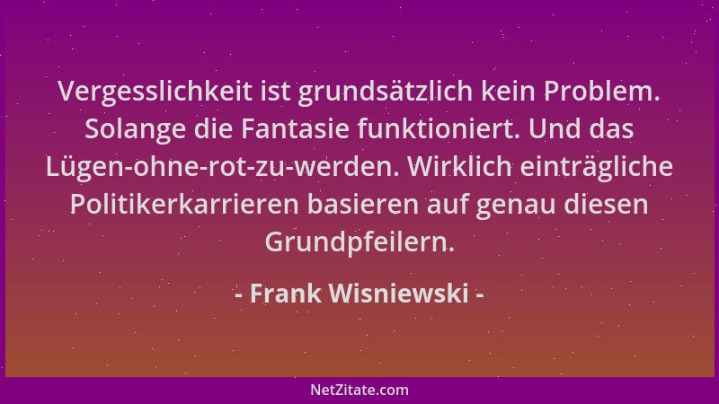 Frank Wisniewski - Vergesslichkeit ist grundsätzlich kein Problem. Solange die Fantasie funktioniert. Und das Lügen-ohne-ro...